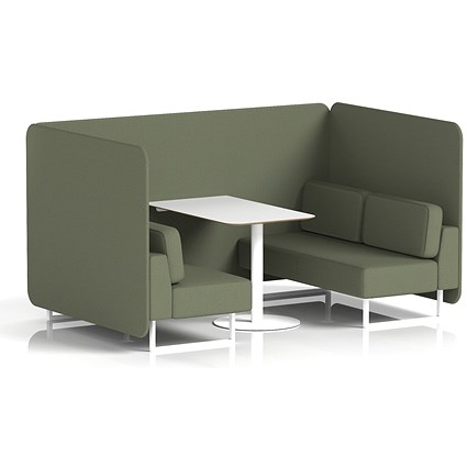Brixworth 4 Seater Bench Booth With Table, White Legs, White Table, Main Line Flax Fabric, Monument Panels And Sofa