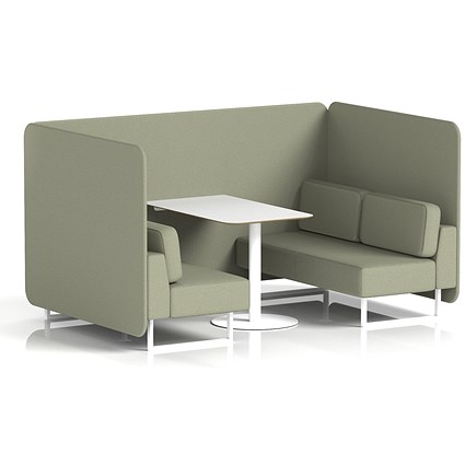 Brixworth 4 Seater Bench Booth With Table, White Legs, White Table, Main Line Flax Fabric, Newbury Panels And Sofa