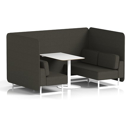 Brixworth 4 Seater Bench Booth With Table, White Legs, White Table, Main Line Flax Fabric, Temple Panels And Sofa
