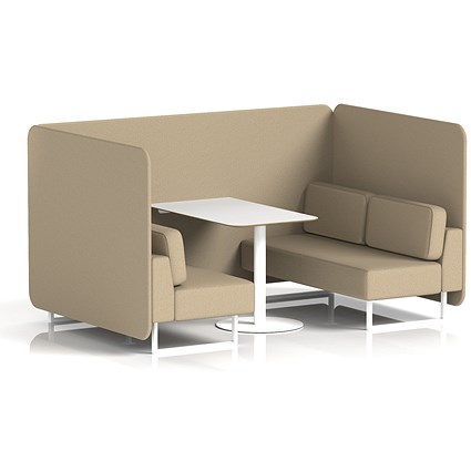 Brixworth 4 Seater Bench Booth With Table, White Legs, White Table, Main Line Flax Fabric, Upminster Panels And Sofa