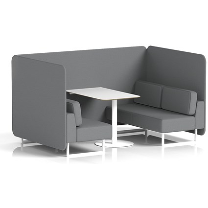 Brixworth 4 Seater Bench Booth With Table, White Legs, White Table, Synergy Fabric, Partner Panels And Sofa
