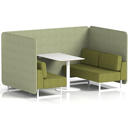 Brixworth 4 Seater Bench Booth With Table, White Legs, White Table, Rivet Fabric, Burnish Panels And Olive Sofa