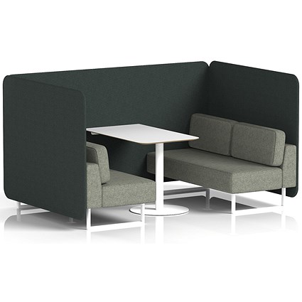 Brixworth 4 Seater Bench Booth With Table, White Legs, White Table, Rivet Fabric, Charcoal Panels And Vitreous Sofa