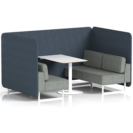 Brixworth 4 Seater Bench Booth With Table, White Legs, White Table, Rivet Fabric, Crucible Panels And Prime Sofa