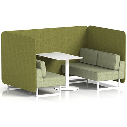 Brixworth 4 Seater Bench Booth With Table, White Legs, White Table, Rivet Fabric, Olive Panels And Burnish Sofa