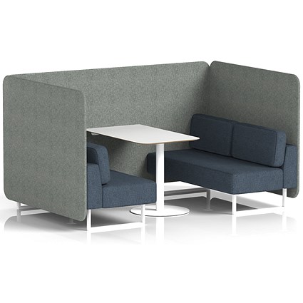Brixworth 4 Seater Bench Booth With Table, White Legs, White Table, Rivet Fabric, Prime Panels And Crucible Sofa