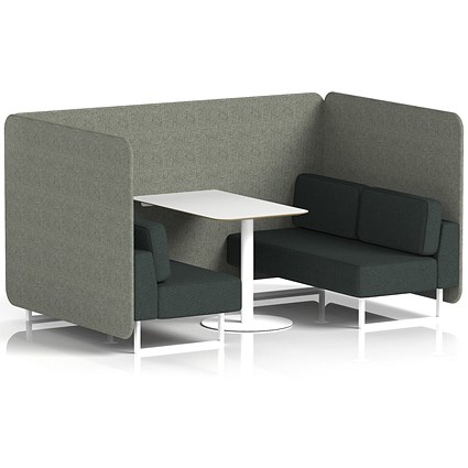 Brixworth 4 Seater Bench Booth With Table, White Legs, White Table, Rivet Fabric, Vitreous Panels And Charcoal Sofa