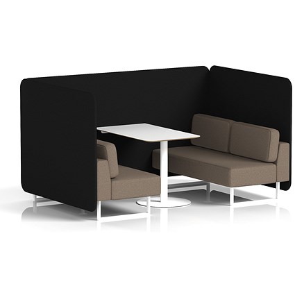 Brixworth 4 Seater Bench Booth With Table, White Legs, White Table, X2 Fabric, Diameter Panels And Theory Sofa