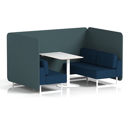 Brixworth 4 Seater Bench Booth With Table, White Legs, White Table, X2 Fabric, Polygon Panels And Calculus Sofa