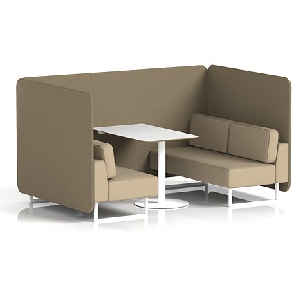 Brixworth 4 Seater Bench Booth With Table, White Legs, White Table, Main Line Flax Fabric, Bank Panels And Upminster Sofa