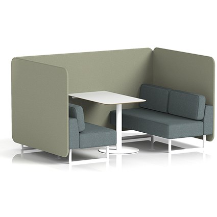 Brixworth 4 Seater Bench Booth With Table, White Legs, White Table, Main Line Flax Fabric, Newbury Panels And Westminster Sofa