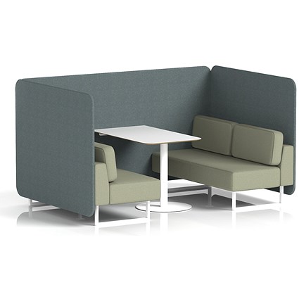 Brixworth 4 Seater Bench Booth With Table, White Legs, White Table, Main Line Flax Fabric, Westminster Panels And Newbury Sofa