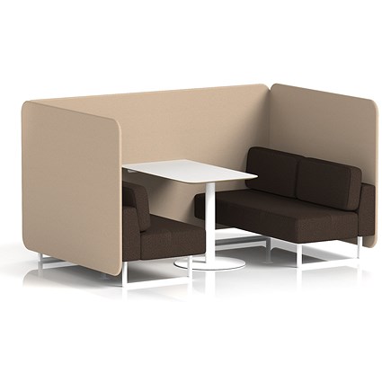 Brixworth 4 Seater Bench Booth With Table, White Legs, White Table, Synergy Fabric, Affix Panels And Wed Sofa