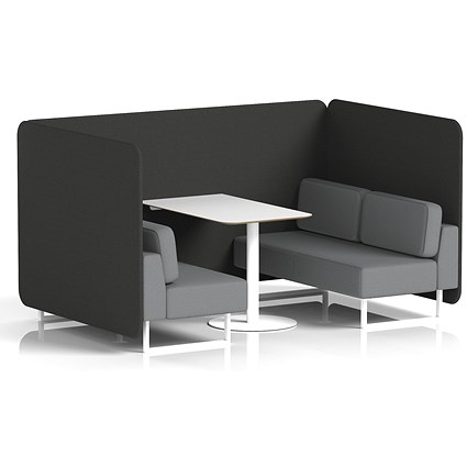 Brixworth 4 Seater Bench Booth With Table, White Legs, White Table, Synergy Fabric, Mix Panels And Partner Sofa