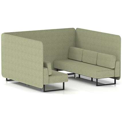 Brixworth 6 Seater Bench Booth, Black Legs, Rivet Fabric, Burnish Panels And Sofa