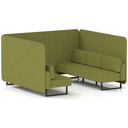 Brixworth 6 Seater Bench Booth, Black Legs, Rivet Fabric, Olive Panels And Sofa