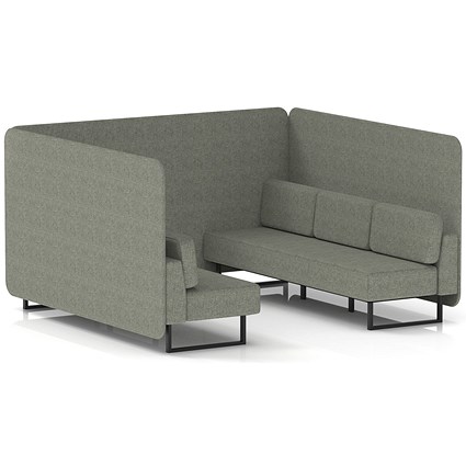 Brixworth 6 Seater Bench Booth, Black Legs, Rivet Fabric, Vitreous Panels And Sofa