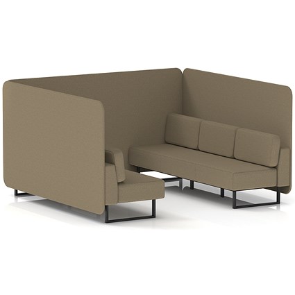 Brixworth 6 Seater Bench Booth, Black Legs, Main Line Flax Fabric, Bank Panels And Sofa