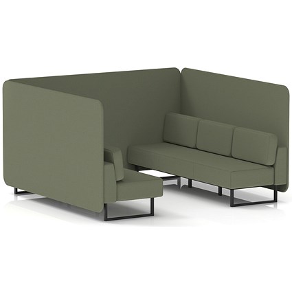 Brixworth 6 Seater Bench Booth, Black Legs, Main Line Flax Fabric, Monument Panels And Sofa