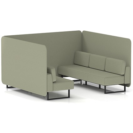 Brixworth 6 Seater Bench Booth, Black Legs, Main Line Flax Fabric, Newbury Panels And Sofa