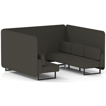 Brixworth 6 Seater Bench Booth, Black Legs, Main Line Flax Fabric, Temple Panels And Sofa