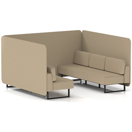 Brixworth 6 Seater Bench Booth, Black Legs, Main Line Flax Fabric, Upminster Panels And Sofa