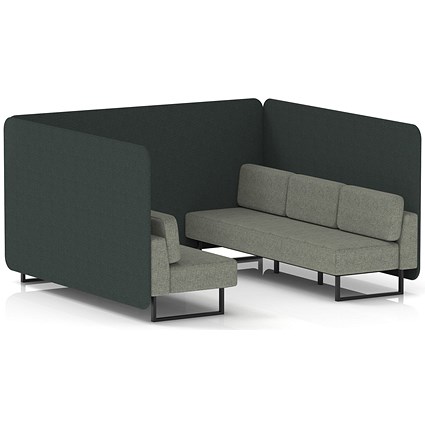 Brixworth 6 Seater Bench Booth, Black Legs, Rivet Fabric, Charcoal Panels And Vitreous Sofa
