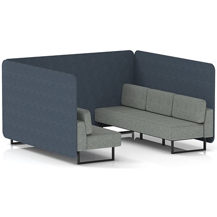Brixworth 6 Seater Bench Booth, Black Legs, Rivet Fabric, Crucible Panels And Prime Sofa