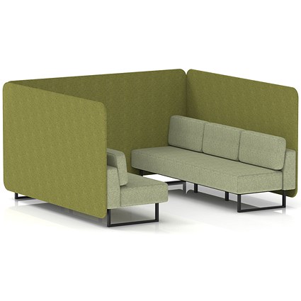 Brixworth 6 Seater Bench Booth, Black Legs, Rivet Fabric, Olive Panels And Burnish Sofa