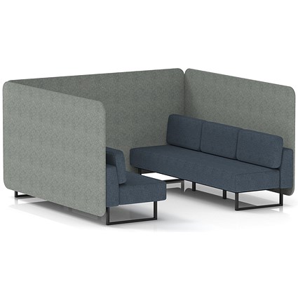 Brixworth 6 Seater Bench Booth, Black Legs, Rivet Fabric, Prime Panels And Crucible Sofa