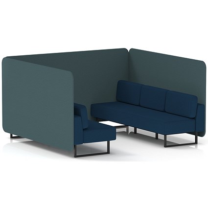 Brixworth 6 Seater Bench Booth, Black Legs, X2 Fabric, Polygon Panels And Calculus Sofa