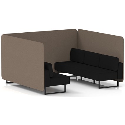 Brixworth 6 Seater Bench Booth, Black Legs, X2 Fabric, Theory Panels And Diameter Sofa