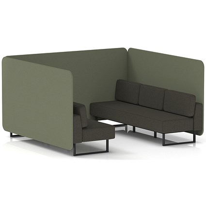 Brixworth 6 Seater Bench Booth, Black Legs, Main Line Flax Fabric, Monument Panels And Temple Sofa