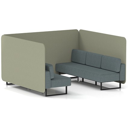 Brixworth 6 Seater Bench Booth, Black Legs, Main Line Flax Fabric, Newbury Panels And Westminster Sofa