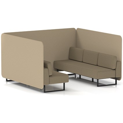 Brixworth 6 Seater Bench Booth, Black Legs, Main Line Flax Fabric, Upminster Panels And Bank Sofa