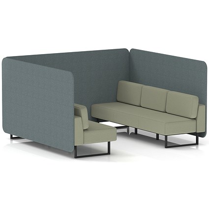 Brixworth 6 Seater Bench Booth, Black Legs, Main Line Flax Fabric, Westminster Panels And Newbury Sofa