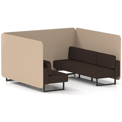 Brixworth 6 Seater Bench Booth, Black Legs, Synergy Fabric, Affix Panels And Wed Sofa