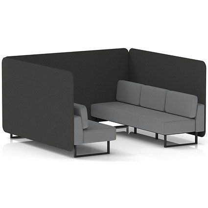 Brixworth 6 Seater Bench Booth, Black Legs, Synergy Fabric, Mix Panels And Partner Sofa