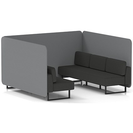 Brixworth 6 Seater Bench Booth, Black Legs, Synergy Fabric, Partner Panels And Mix Sofa