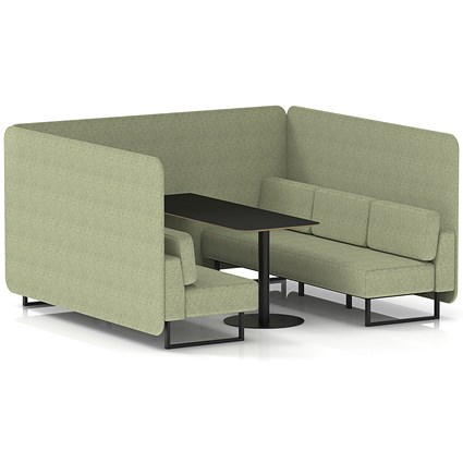 Brixworth 6 Seater Bench Booth With Table, Black Legs, Black Table, Rivet Fabric, Burnish Panels And Sofa