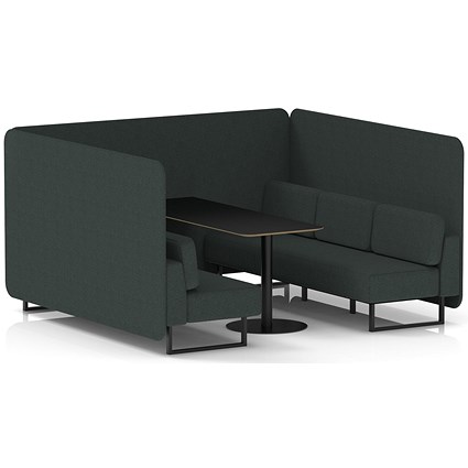 Brixworth 6 Seater Bench Booth With Table, Black Legs, Black Table, Rivet Fabric, Charcoal Panels And Sofa