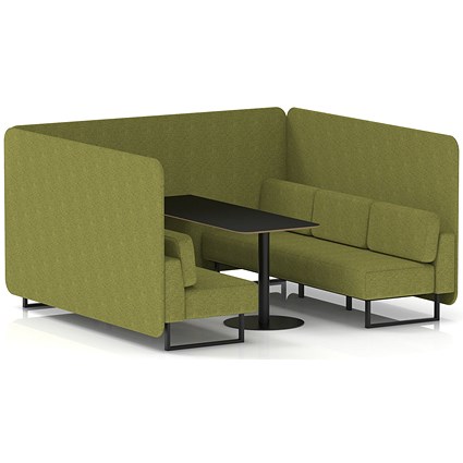 Brixworth 6 Seater Bench Booth With Table, Black Legs, Black Table, Rivet Fabric, Olive Panels And Sofa