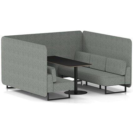Brixworth 6 Seater Bench Booth With Table, Black Legs, Black Table, Rivet Fabric, Prime Panels And Sofa