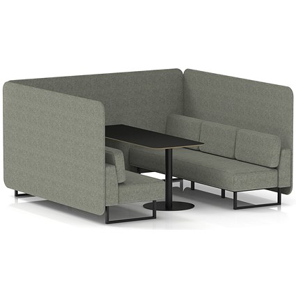 Brixworth 6 Seater Bench Booth With Table, Black Legs, Black Table, Rivet Fabric, Vitreous Panels And Sofa