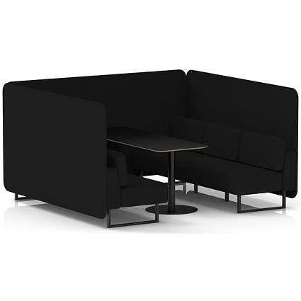 Brixworth 6 Seater Bench Booth With Table, Black Legs, Black Table, X2 Fabric, Diameter Panels And Sofa