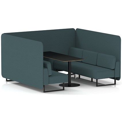 Brixworth 6 Seater Bench Booth With Table, Black Legs, Black Table, X2 Fabric, Polygon Panels And Sofa
