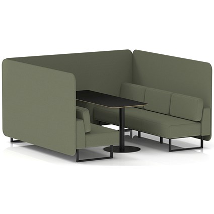 Brixworth 6 Seater Bench Booth With Table, Black Legs, Black Table, Main Line Flax Fabric, Monument Panels And Sofa