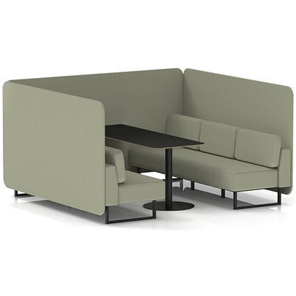 Brixworth 6 Seater Bench Booth With Table, Black Legs, Black Table, Main Line Flax Fabric, Newbury Panels And Sofa