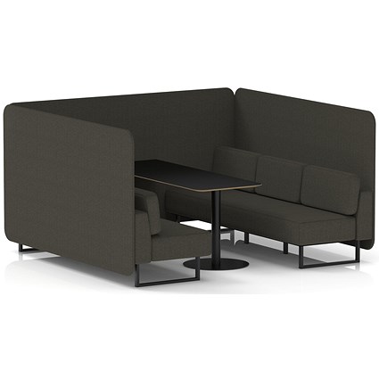 Brixworth 6 Seater Bench Booth With Table, Black Legs, Black Table, Main Line Flax Fabric, Temple Panels And Sofa