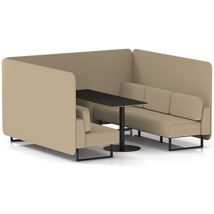 Brixworth 6 Seater Bench Booth With Table, Black Legs, Black Table, Main Line Flax Fabric, Upminster Panels And Sofa